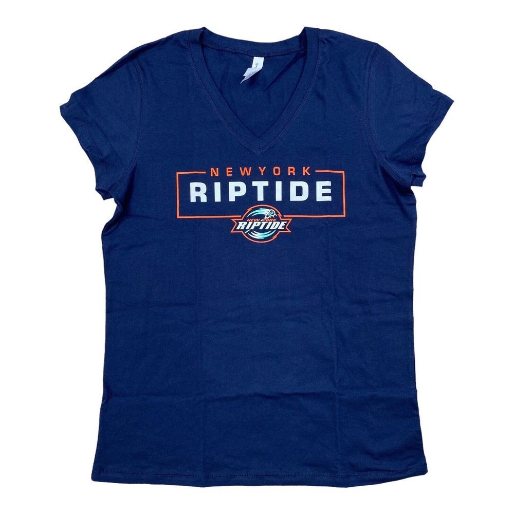 New York Riptide Lacrosse‎ V-Neck T-Shirt Women's XL Primary Logo Navy Tee NWT